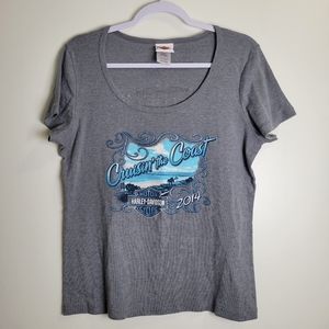 HARLEY DAVIDSON Crusin the Coast 2014 Print Scoopneck Short Sleeve Grey‎ Tee XXL